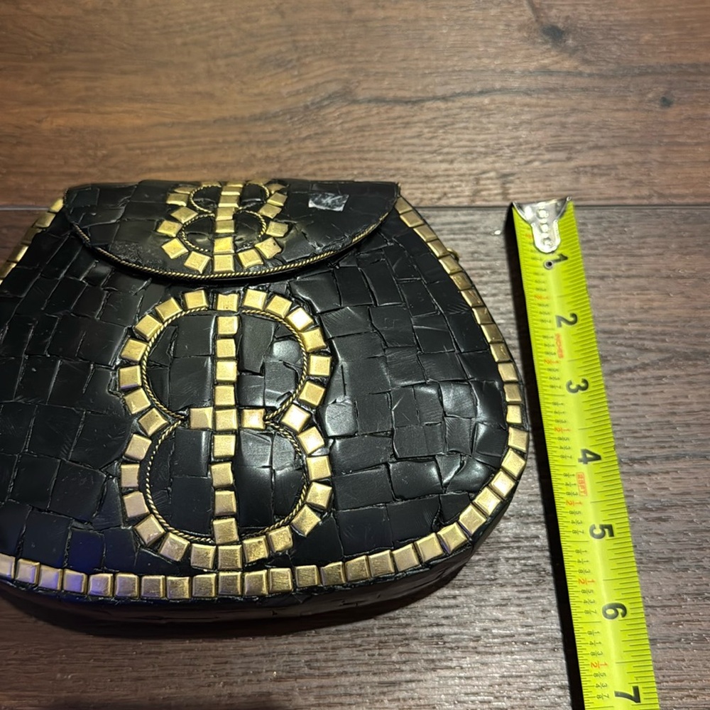 Ramla Mosaic Handmade Mosaic Moroccan Black Handbag with gold color chain. - Picture 8 of 9